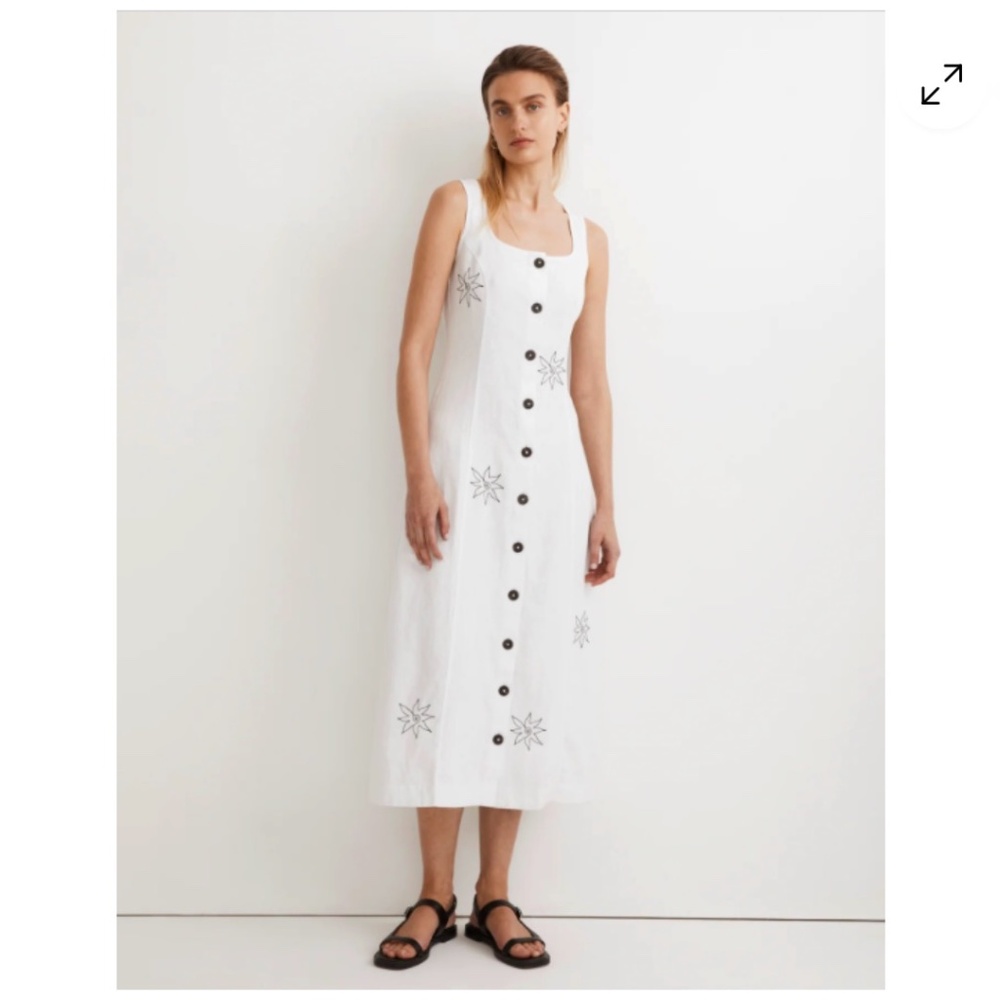 MADEWELL 100% Linen Button Front Midi Dress